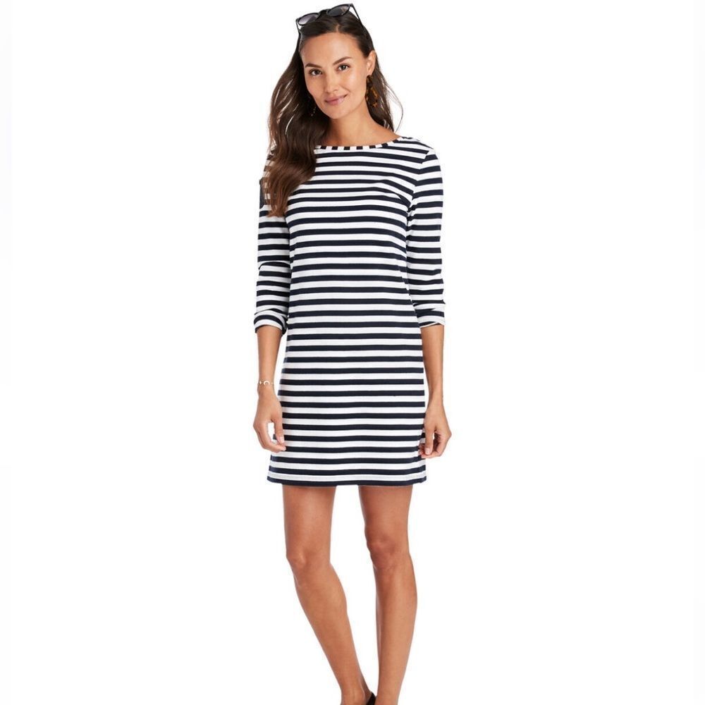 VINEYARD VINES Long-Sleeve Stripe Knit Dress Navy blue / White pocket patch sz M